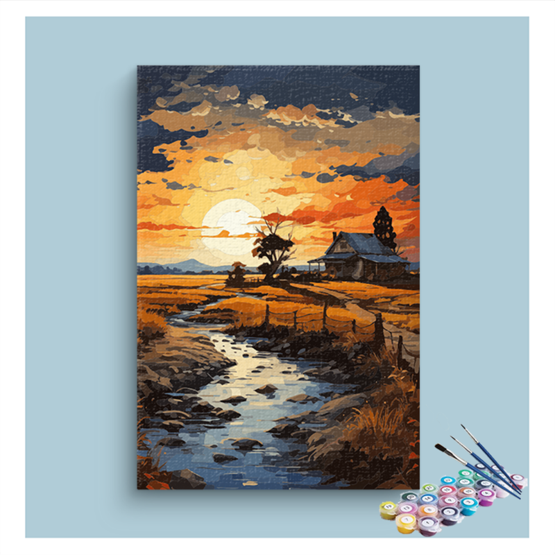 Golden Sunset on the Farm: Paint by Numbers Kit