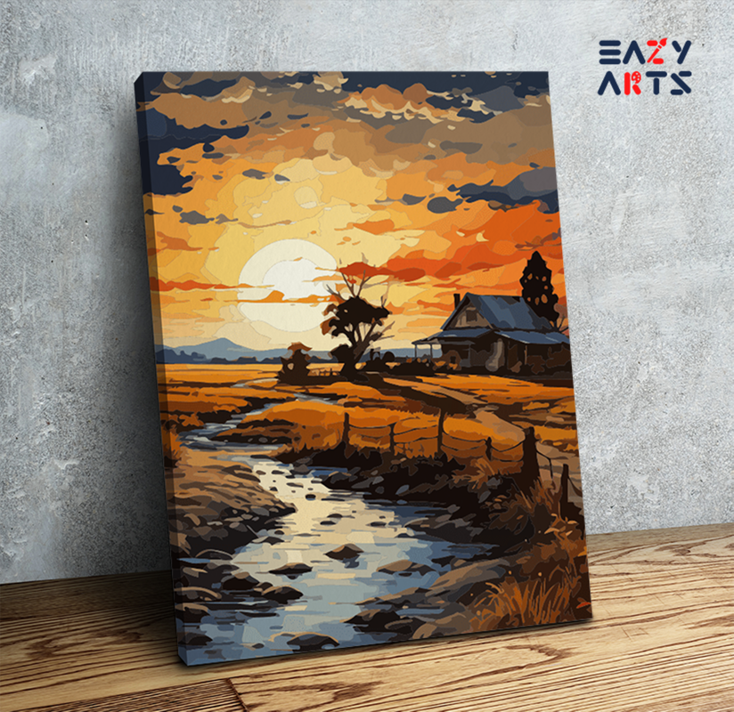 Golden Sunset on the Farm: Paint by Numbers Kit