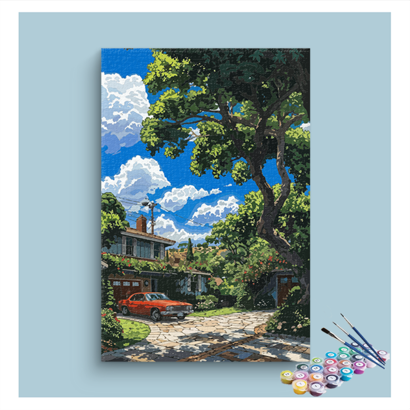 Classic Suburban Car Scene Paint by Numbers Kit