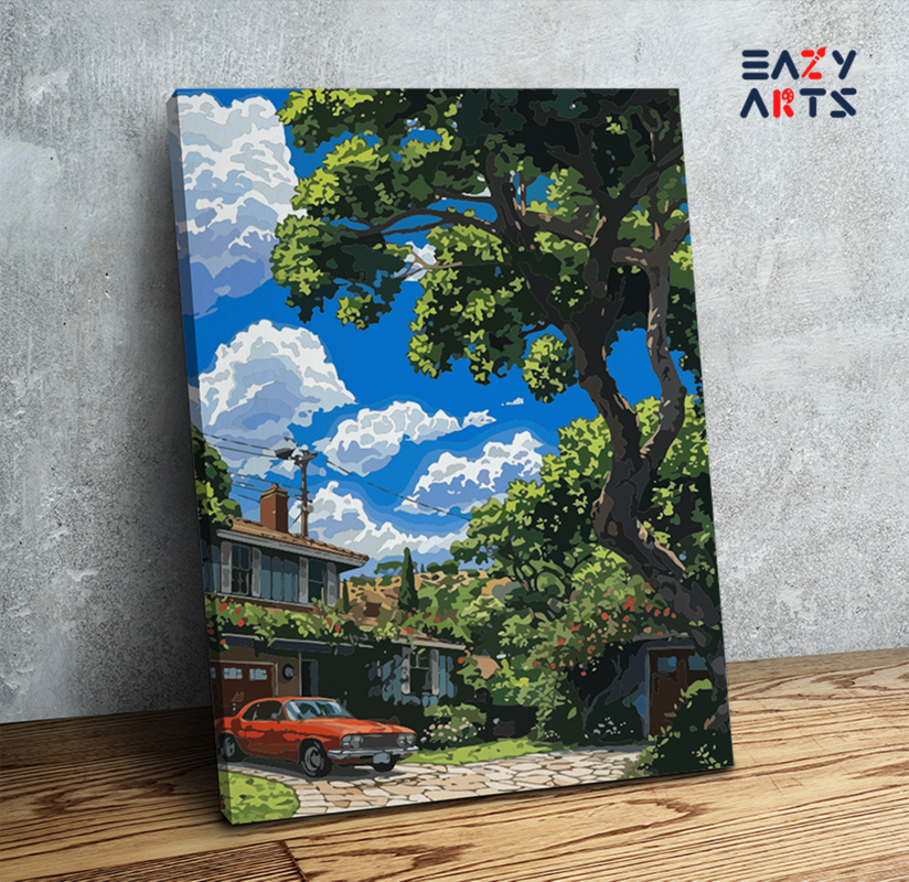 Classic Suburban Car Scene Paint by Numbers Kit