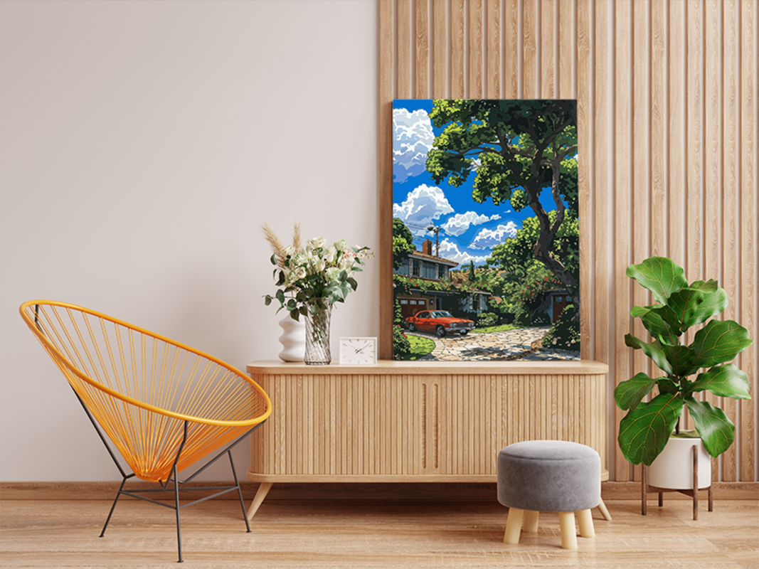 Classic Suburban Car Scene Paint by Numbers Kit