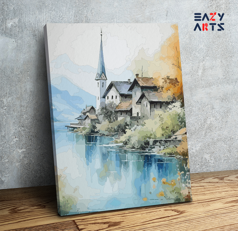 Serene Lakeside Village Paint by Numbers Kit