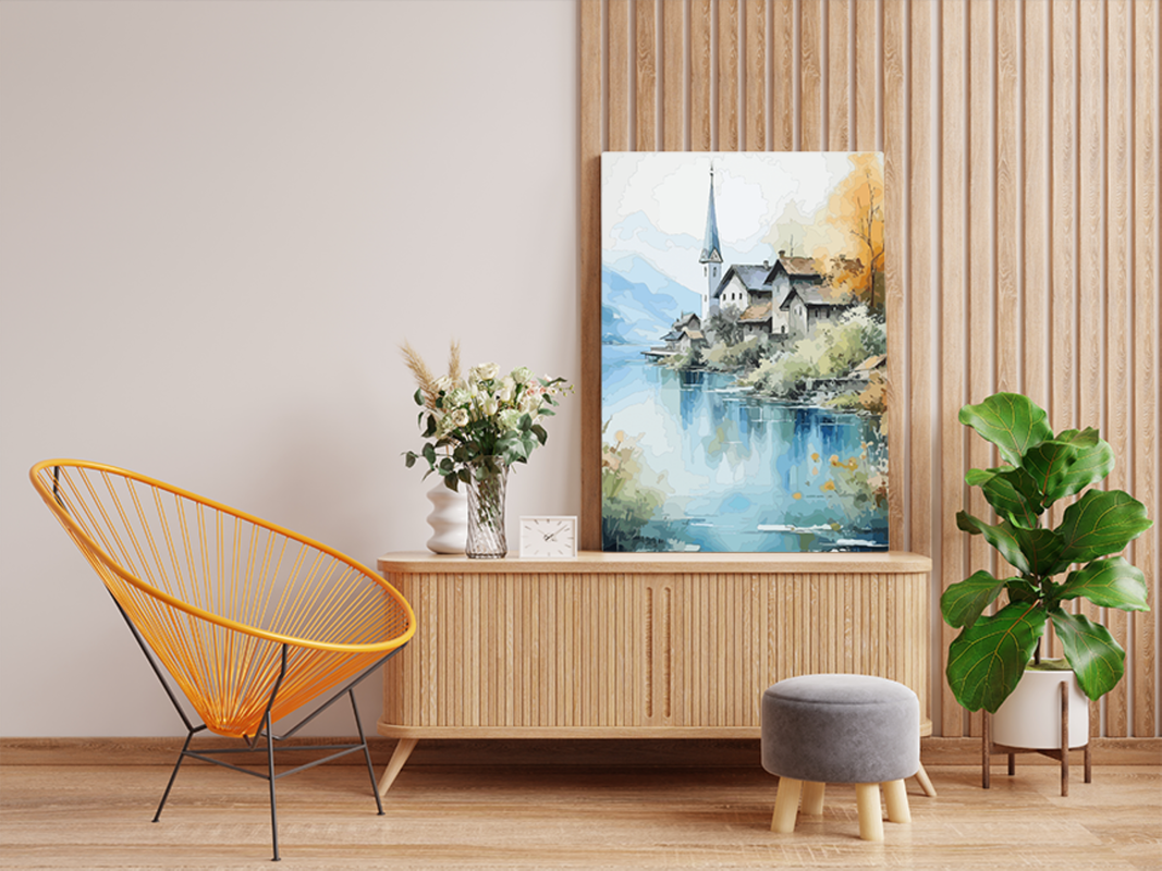 Serene Lakeside Village Paint by Numbers Kit