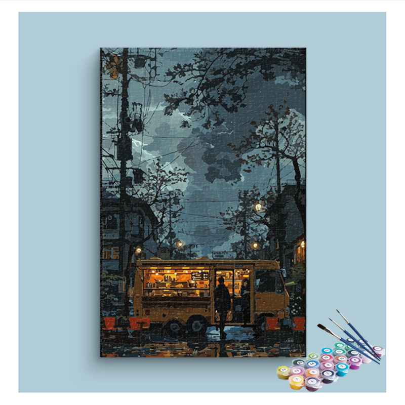 Street Food Truck at Dusk Paint by Numbers Kit
