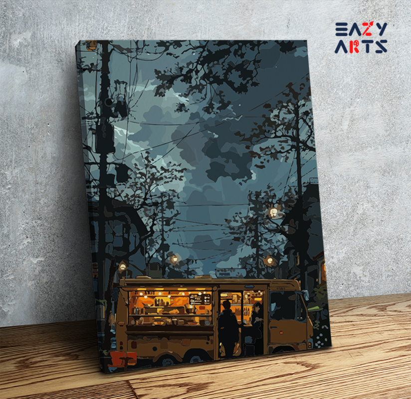 Street Food Truck at Dusk Paint by Numbers Kit