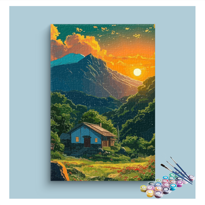Sunset Mountain Cottage Paint by Numbers Kit