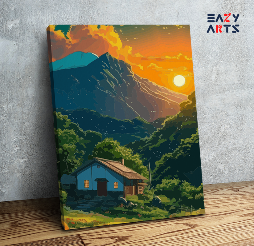 Sunset Mountain Cottage Paint by Numbers Kit