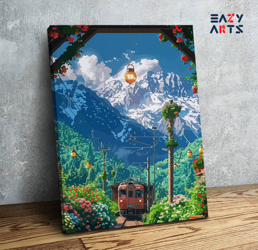 Mountain Train Station Paint by Numbers Kit