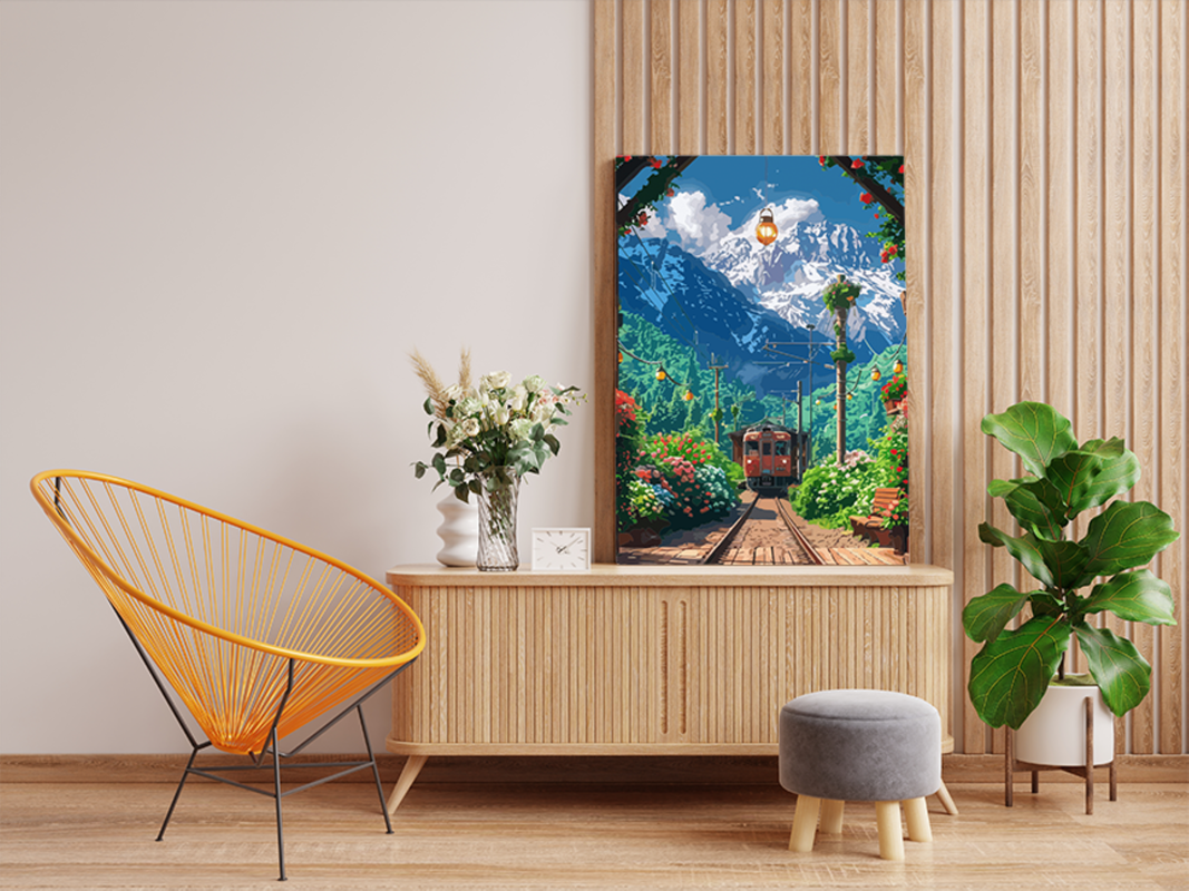 Mountain Train Station Paint by Numbers Kit