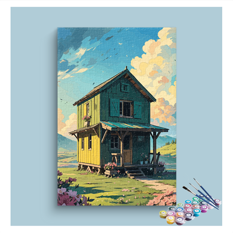 Rustic Two-Story Cabin Paint by Numbers Kit