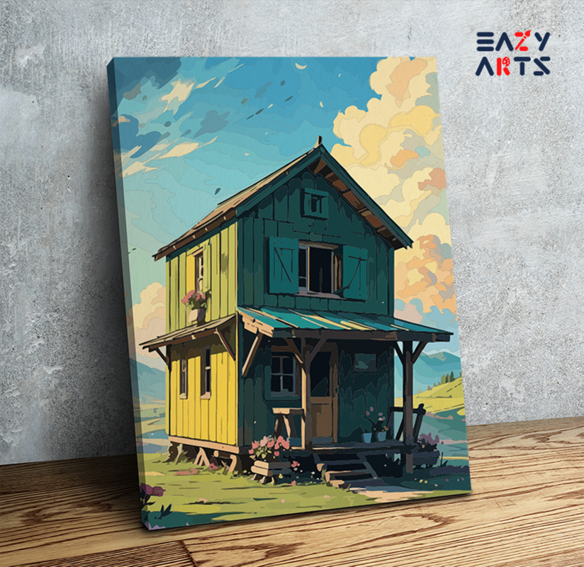 Rustic Two-Story Cabin Paint by Numbers Kit