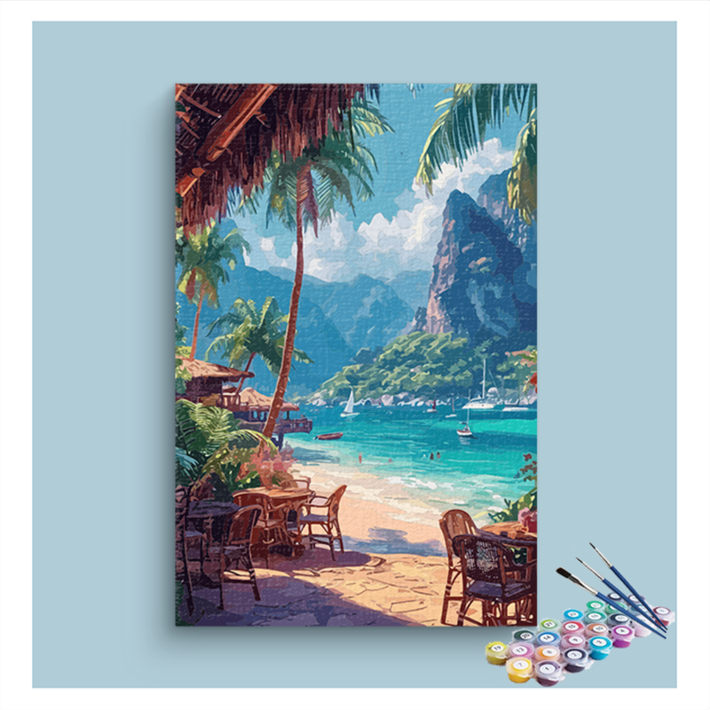 Tropical Beachfront Café Paint by Numbers Kit