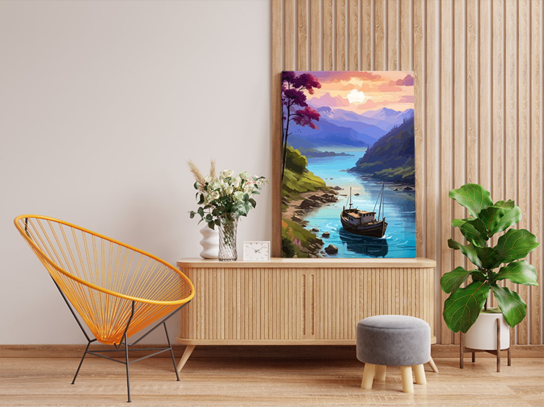 Serene Boat on a Tranquil River Paint by Numbers Kit