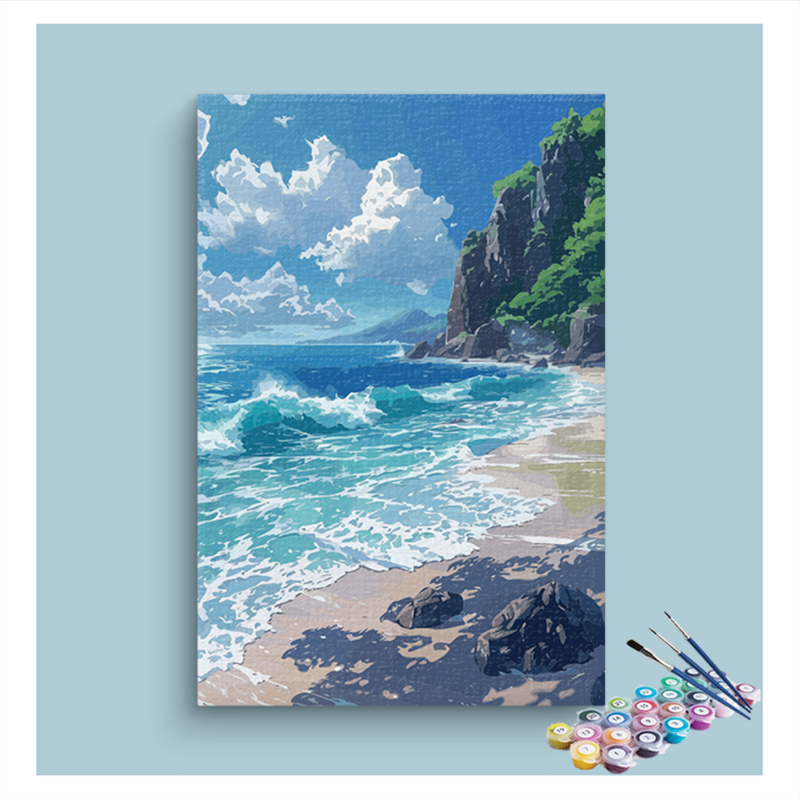 Serene Coastal Waves Paint by Numbers Kit