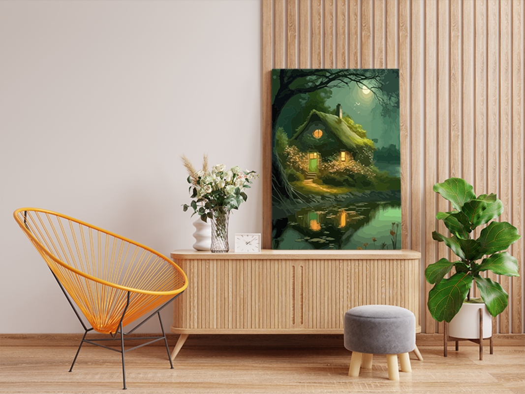 Moonlit Cottage by the Lake Paint by Numbers Kit