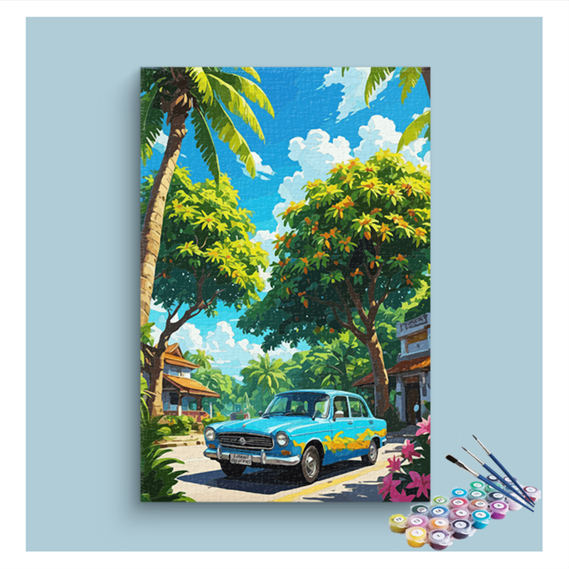 Classic Car in Tropical Paradise Paint by Numbers Kit