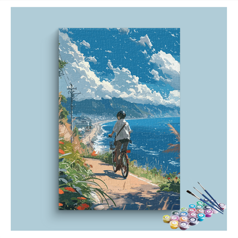 Cycling Along the Coastal Trail Paint by Numbers Kit