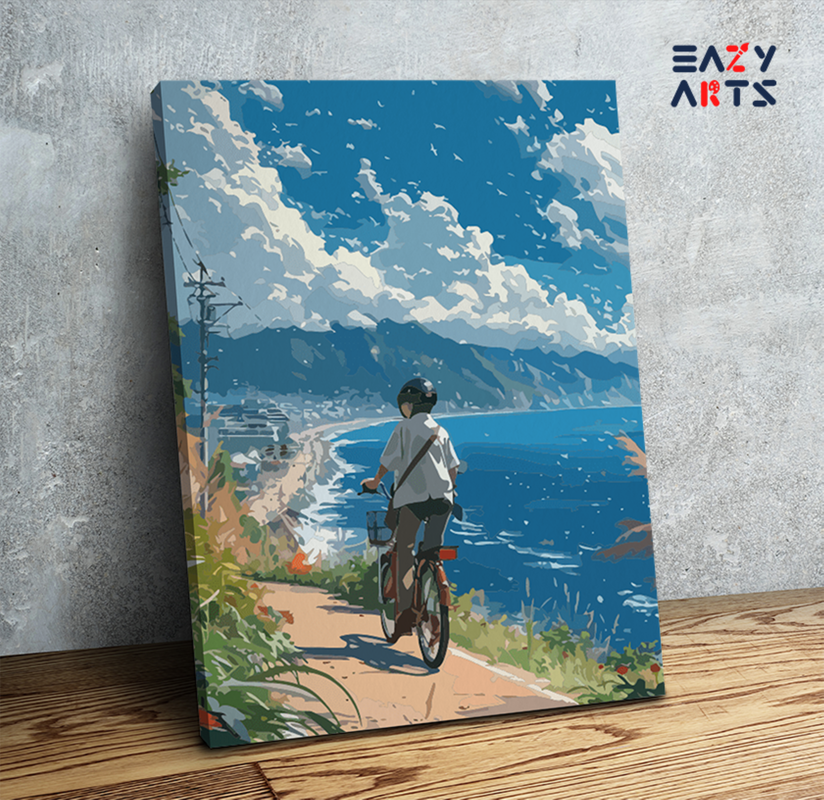 Cycling Along the Coastal Trail Paint by Numbers Kit