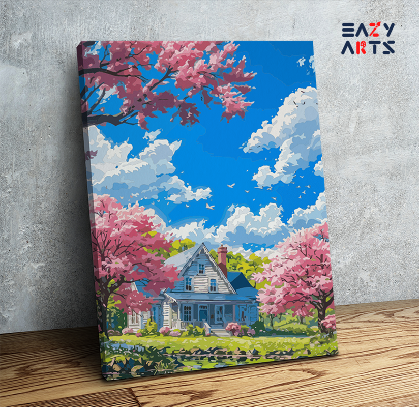 Springtime Cottage by the Lake Paint by Numbers Kit