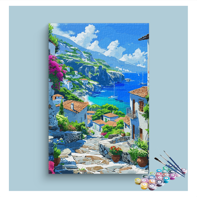 Mediterranean Coastal Village Paint by Numbers Kit