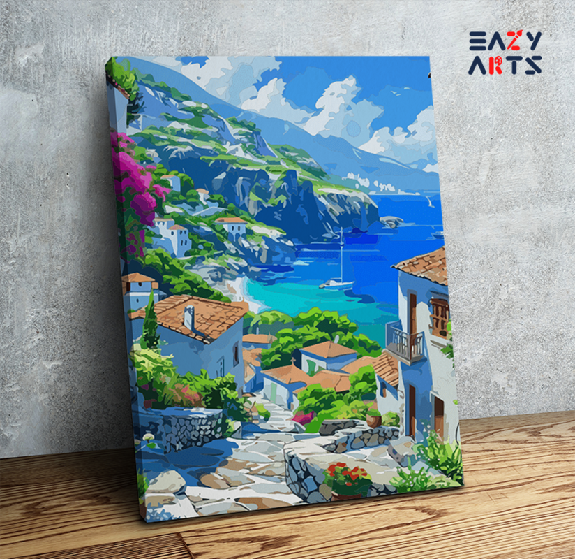 Mediterranean Coastal Village Paint by Numbers Kit