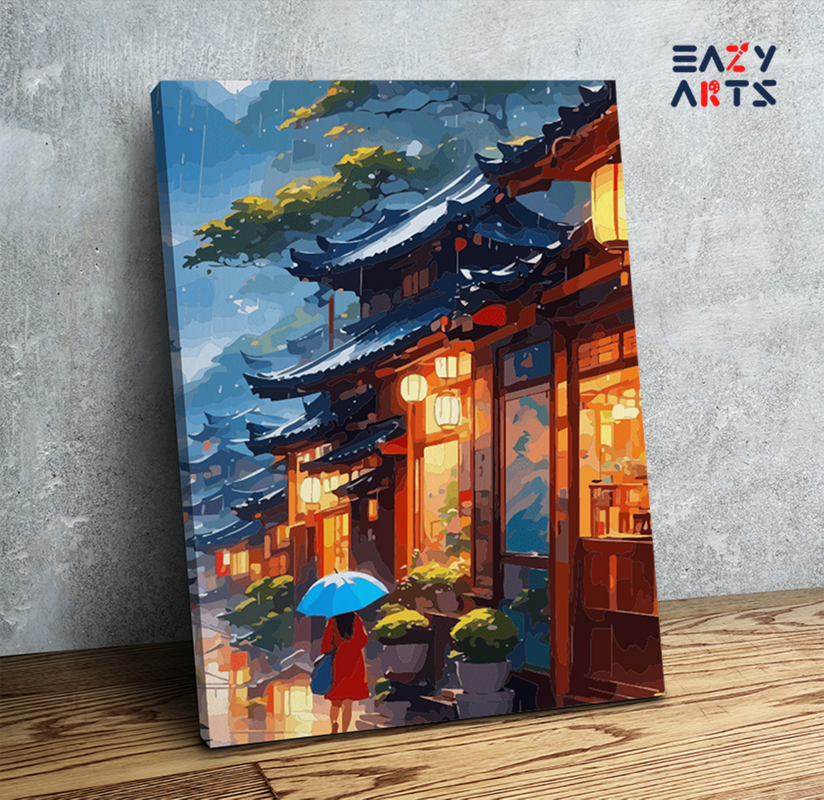 Rainy Lantern Street Paint by Numbers Kit