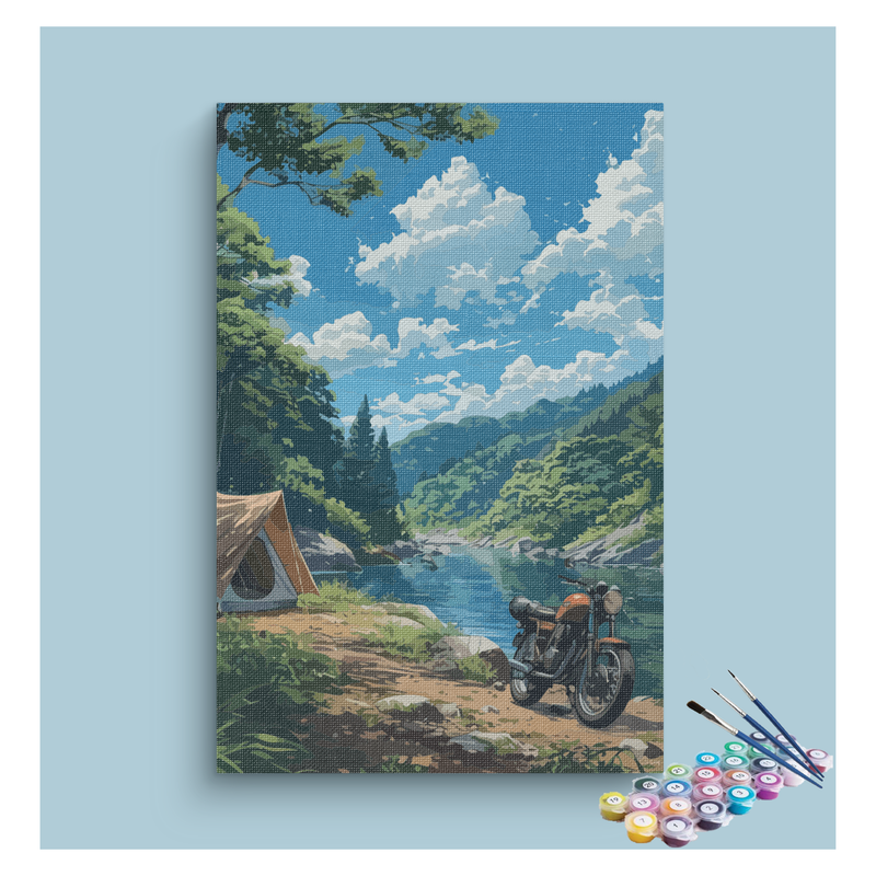Wilderness Camping Motorcycle Adventure Paint by Numbers Kit
