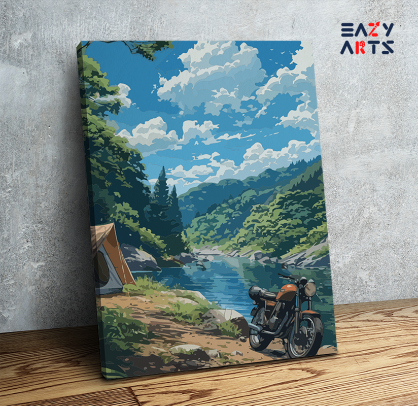 Wilderness Camping Motorcycle Adventure Paint by Numbers Kit