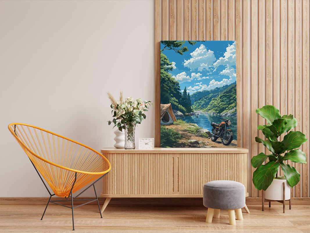 Wilderness Camping Motorcycle Adventure Paint by Numbers Kit