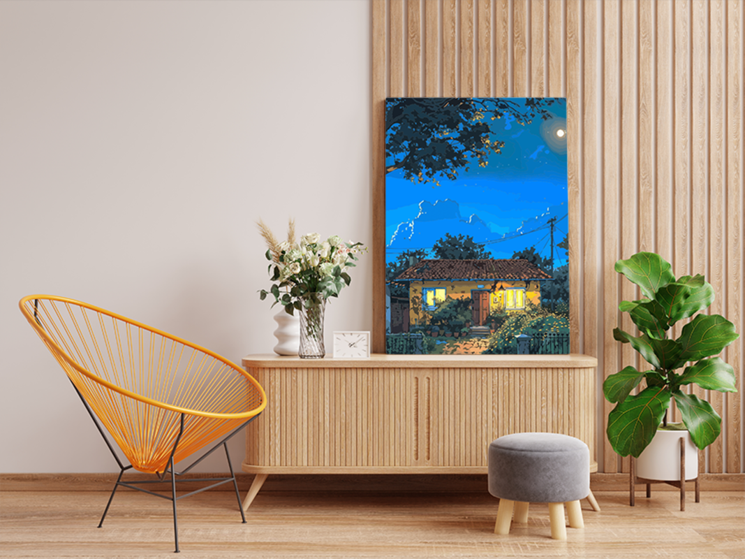 Moonlit Cottage Night Landscape Paint by Numbers Kit