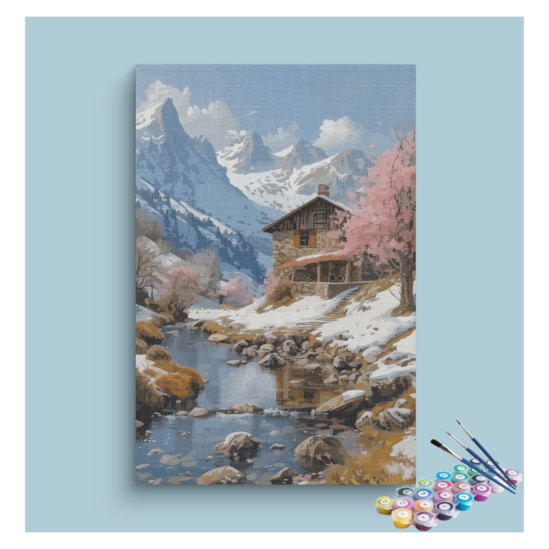 Mountain Cabin by River Paint by Numbers Kit