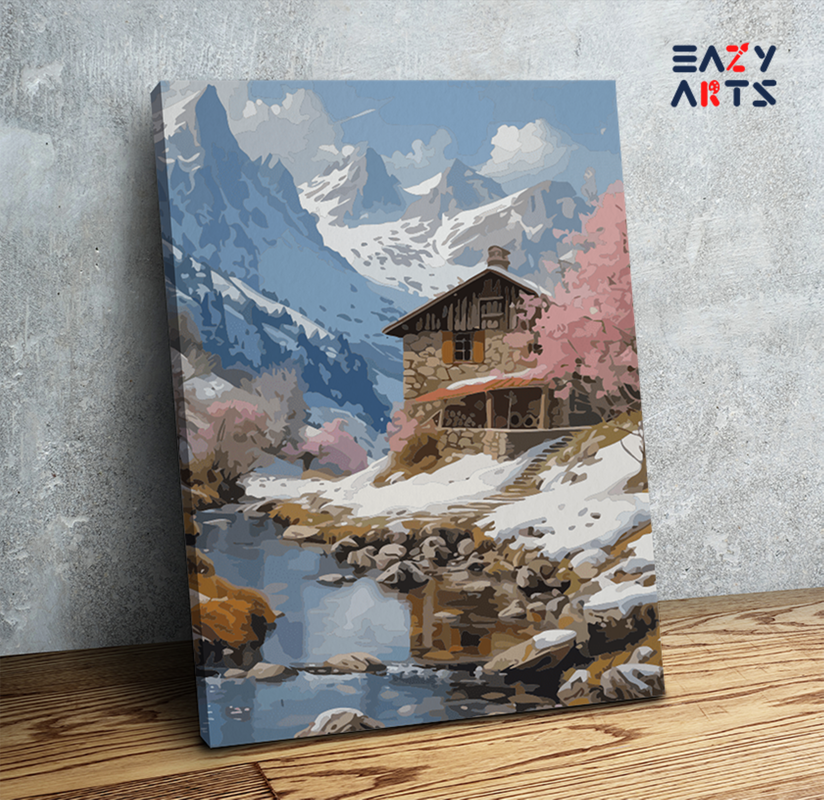 Mountain Cabin by River Paint by Numbers Kit