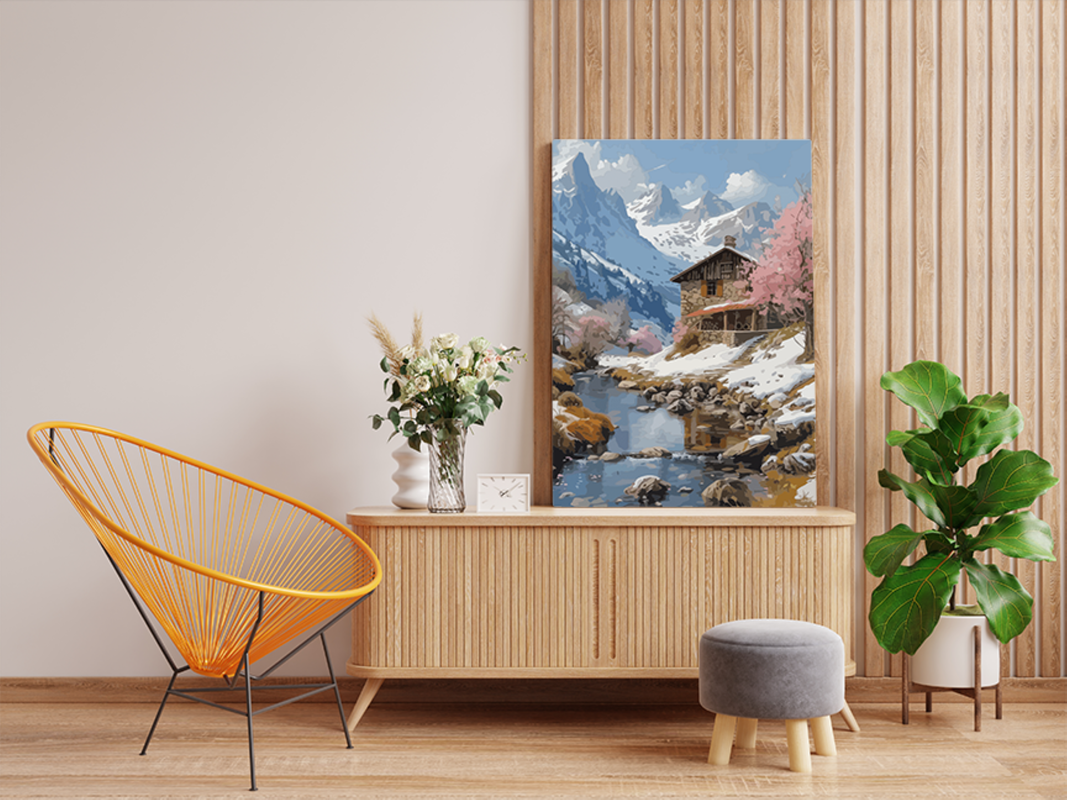 Mountain Cabin by River Paint by Numbers Kit