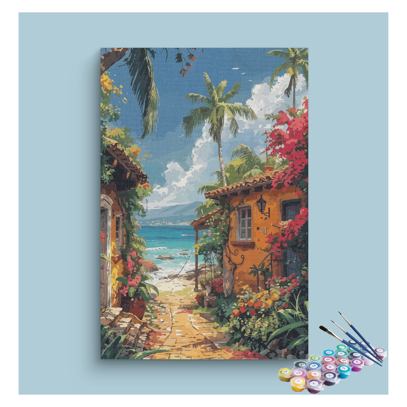 Tropical Seaside Cottages Paint by Numbers Kit