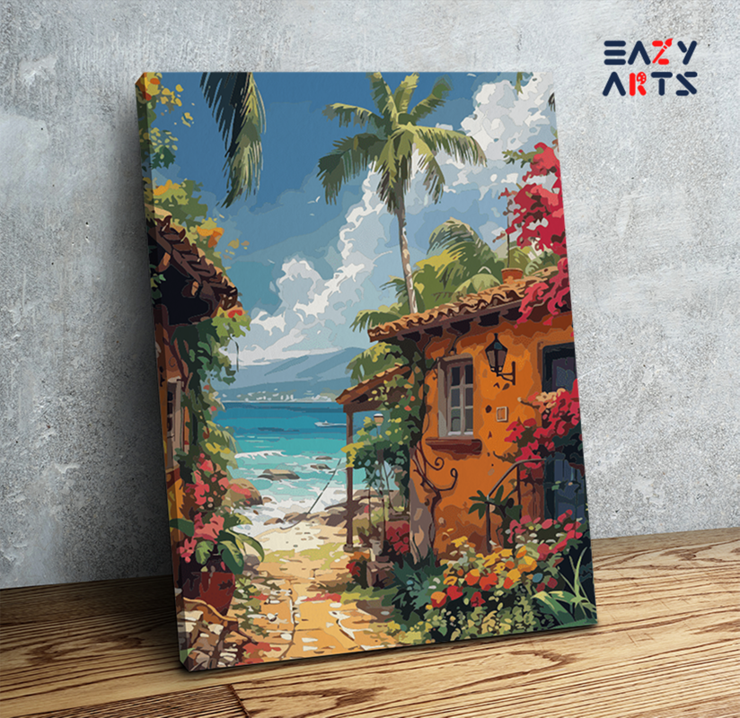 Tropical Seaside Cottages Paint by Numbers Kit