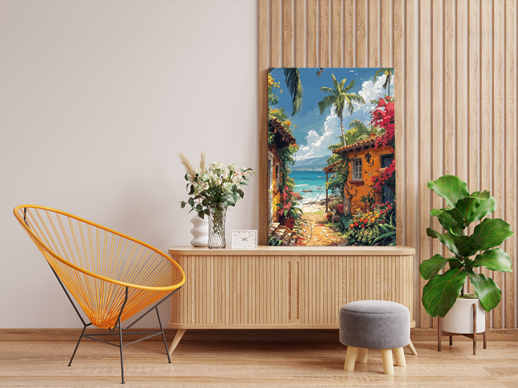 Tropical Seaside Cottages Paint by Numbers Kit