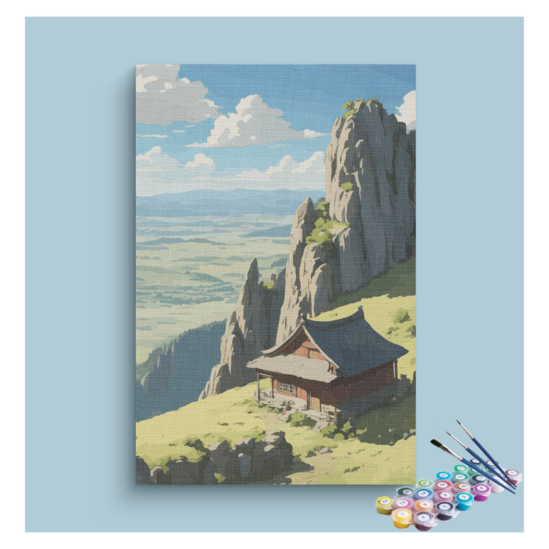 Mountain Temple Landscape Paint by Numbers Kit