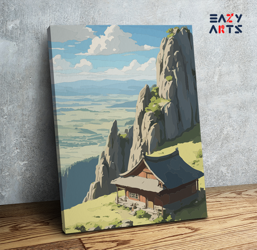 Mountain Temple Landscape Paint by Numbers Kit