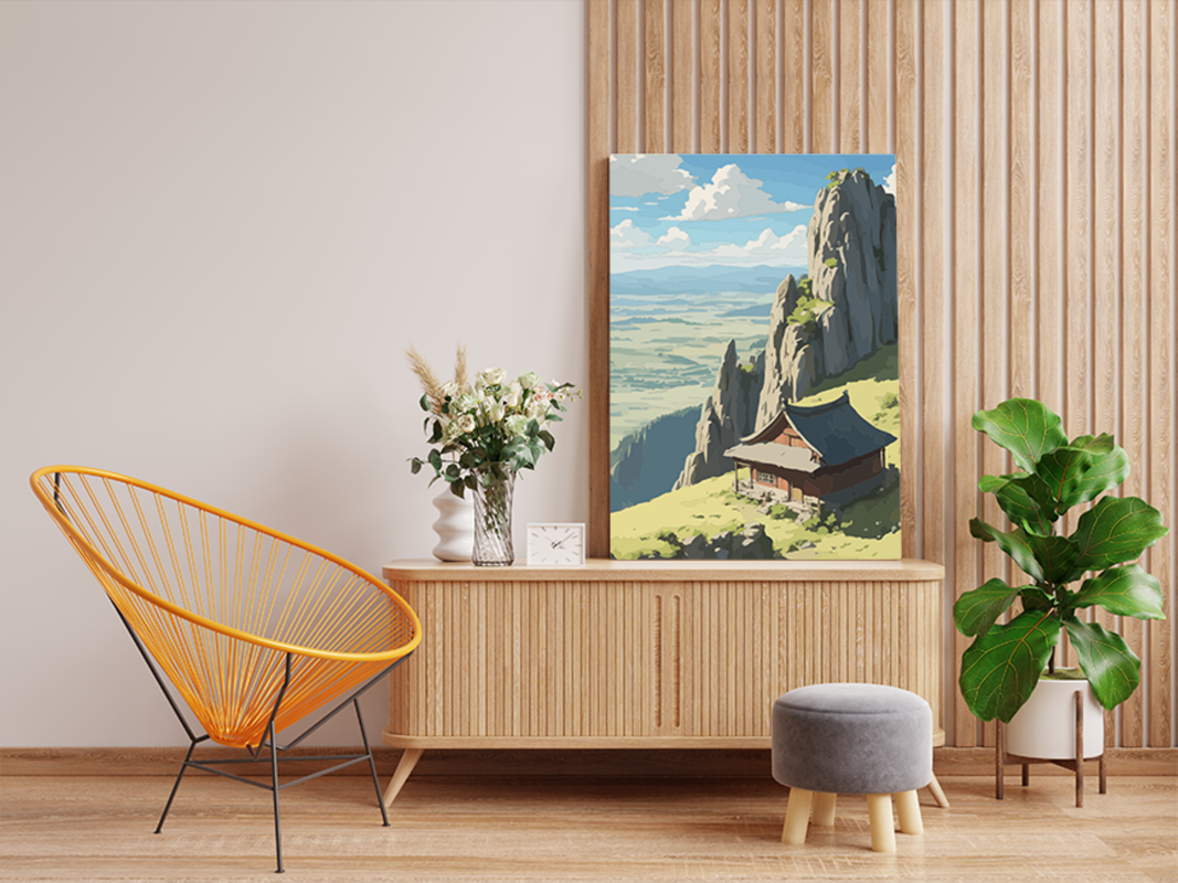 Mountain Temple Landscape Paint by Numbers Kit