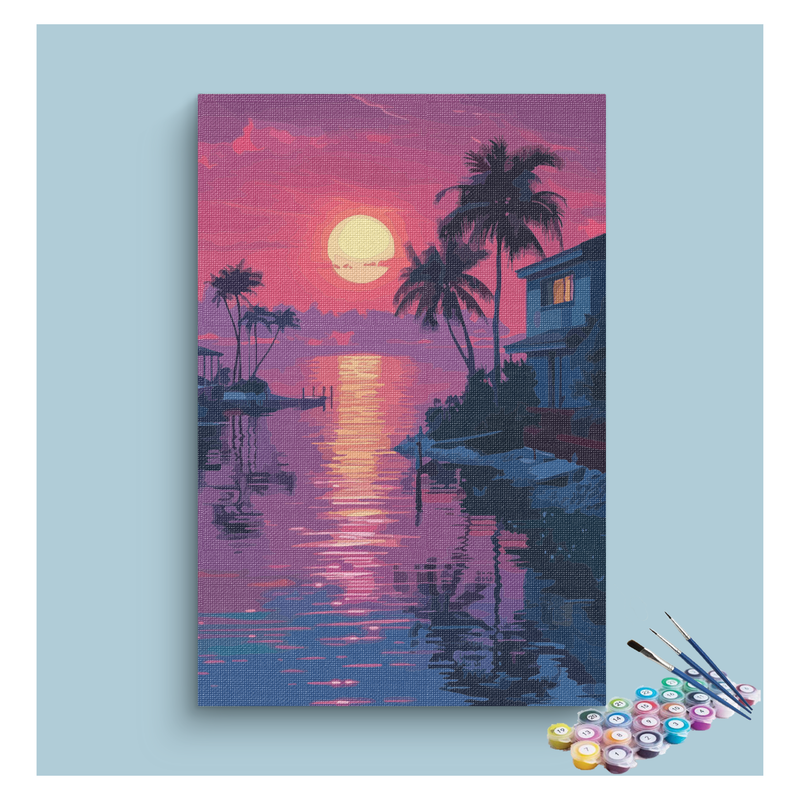 Tropical Sunset Waterfront Paint by Numbers Kit
