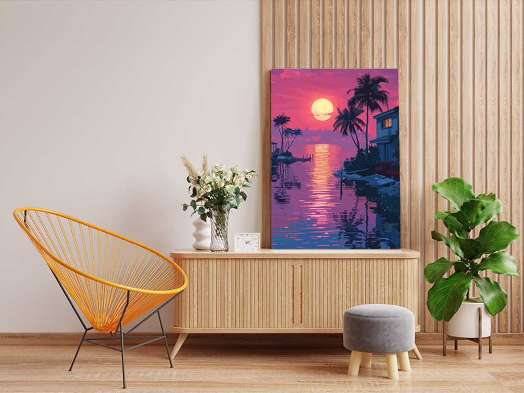 Tropical Sunset Waterfront Paint by Numbers Kit