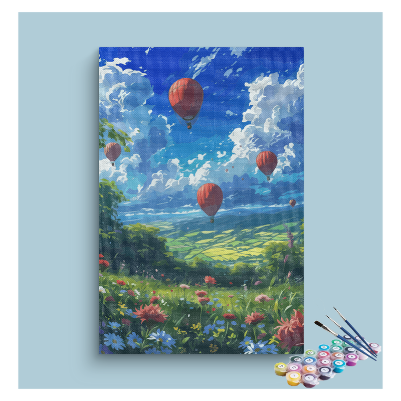 Hot Air Balloons Over Meadow Paint by Numbers Kit