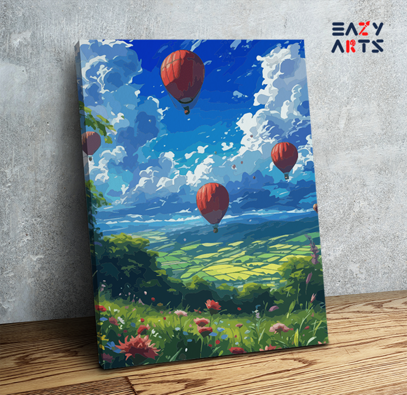 Hot Air Balloons Over Meadow Paint by Numbers Kit
