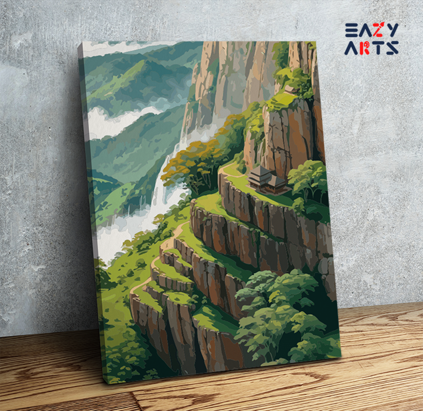 Mountain Cliff Temple Paint by Numbers Kit