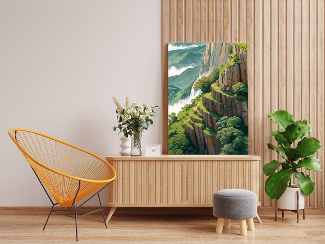 Mountain Cliff Temple Paint by Numbers Kit