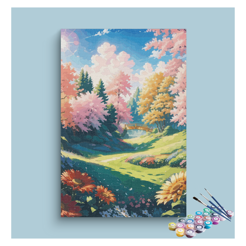 Sunlit Meadow with Bridge Paint by Numbers Kit