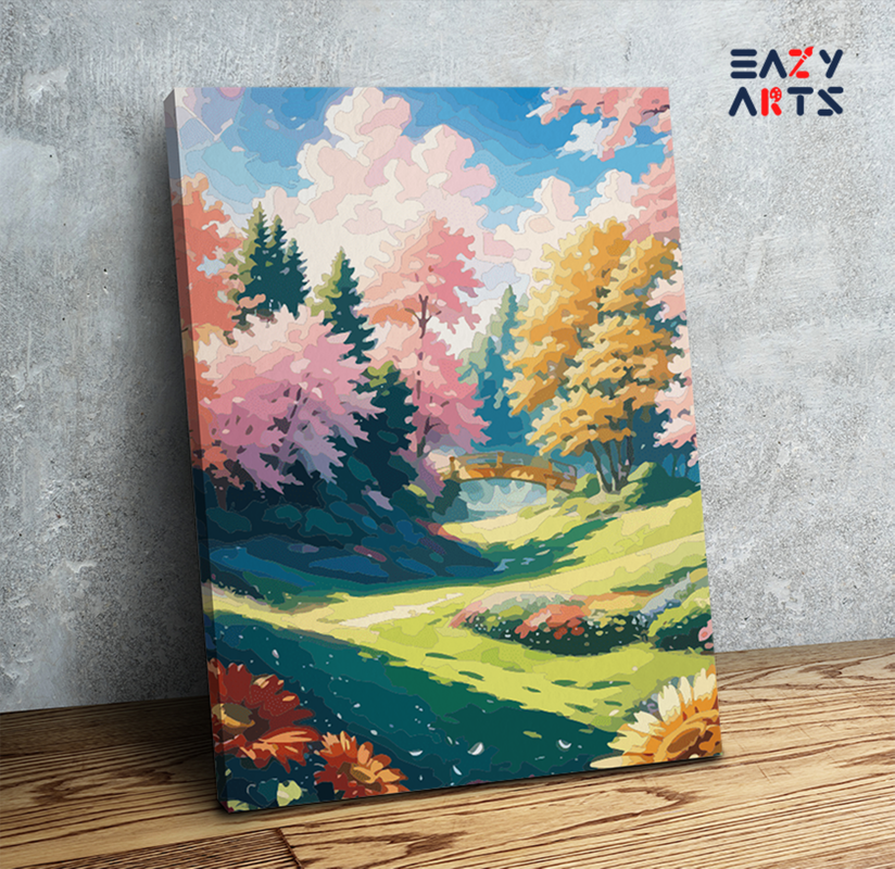 Sunlit Meadow with Bridge Paint by Numbers Kit
