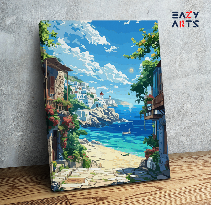 Coastal Village by the Sea Paint by Numbers Kit