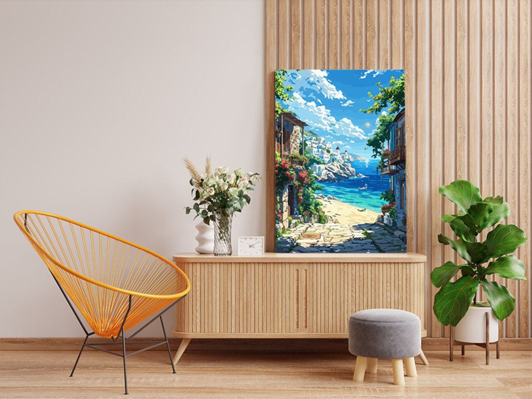 Coastal Village by the Sea Paint by Numbers Kit