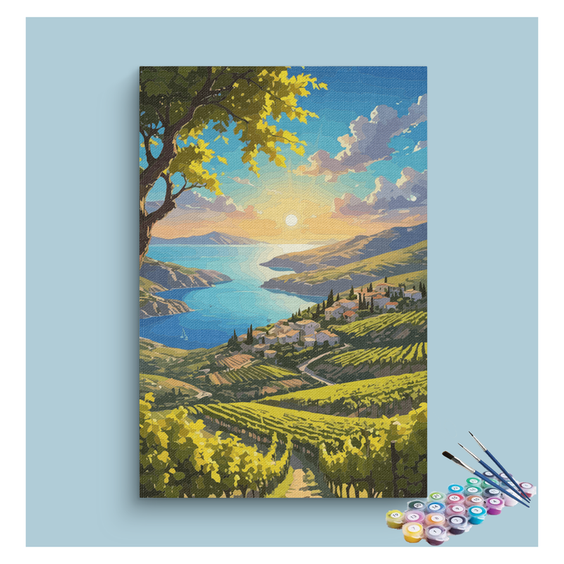 Sunset Vineyard by the Sea Paint by Numbers Kit
